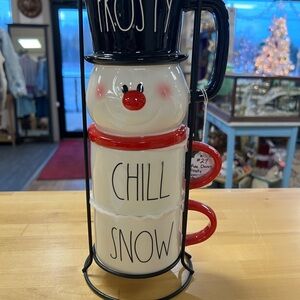 Rae Dunn Frosty Snowman Mug Set - Red, Black, White